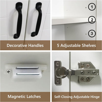 71" Tall Pantry Cabinet/Storage Cabinet, Wood Cupboard with 2 Door and 3 Adjustable Shelves for Kitchen, Dining Room, Living Room, Bathroom (Style 2)