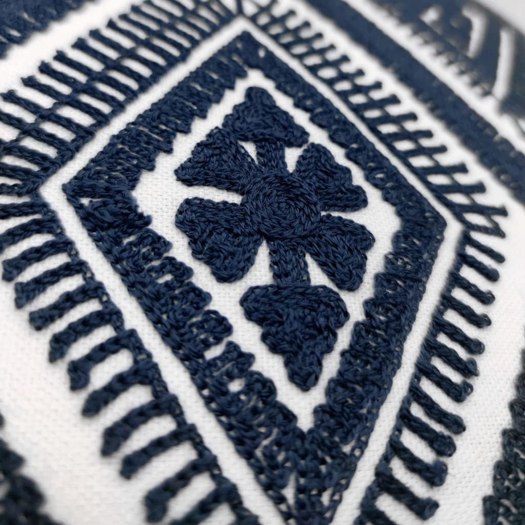 Alysheer Embroidered Decorative Throw Pillow Covers 18x18 inches Set of 2 Pieces, Boho Geometric Modern Chic Classic Pattern Cotton Cushion Cases for Sofa Couch Bed Living Room(Navy Blue)