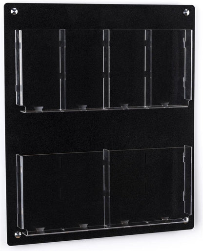 Displays2go Acrylic Wall Mounted Magazine Rack, 4-8 Adjustable Pockets, 2-Tiered - Black (2RP4BLK)