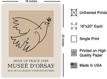 Poster Master Vintage Poster - Dove Print - Bird Art - Line Drawing - Sketch Art - Gift for Boys, Girls & Animal Lover - Minimal Decor for Kid's Room or Nursery - 16x20 UNFRAMED Wall Art