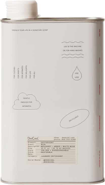 DedCool Liquid Laundry Dedtergent (Milk, 32 fl oz) Luxurious Fragrance, Scented, Removes Stains, Ideal for 60 Washes, Infused with Natural Essential Oils, Vegan, Non-Toxic, Cruelty & Dye Free