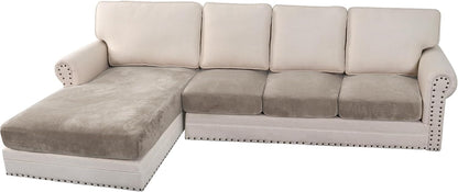 H.VERSAILTEX Velvet Stretch Sectional Couch Covers 4 Pieces Sofa Seat Cushion Covers L Shape Separate Cushion Couch Chaise Cover for Both Left/Right Couch (Large Sofa 3 Seater + 1 Chaise, Oatmeal)