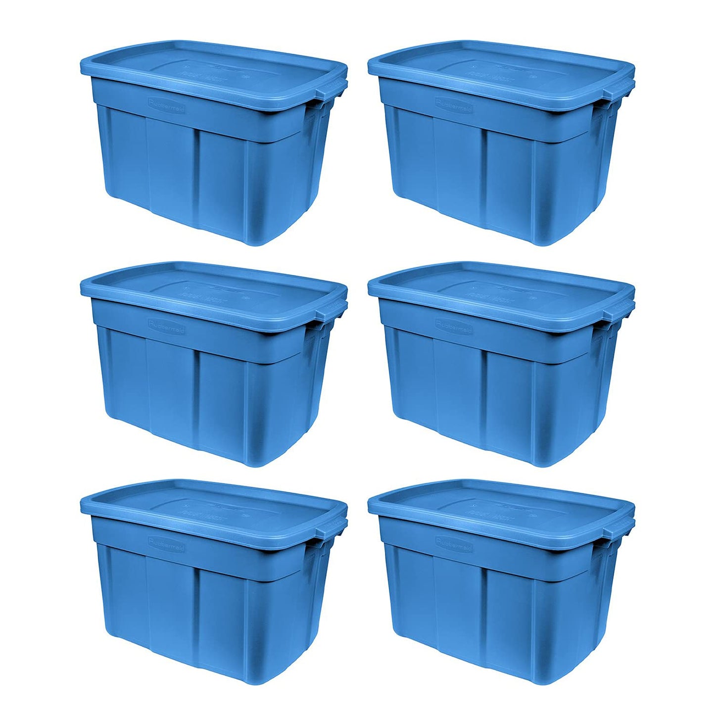 Rubbermaid Roughneck Tote 18 Gal, 6 Pack, Made in USA, Heritage Blue, Rugged Plastic Stackable