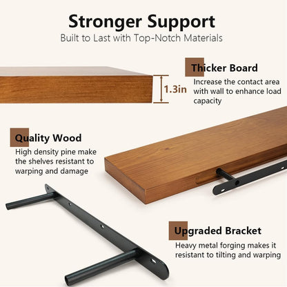 Habudda Floating Shelves, Wall Shelf for Bathroom Bedroom Kitchen, Natural Pine Real Wooden Shelves, Wall Mounted, 100% Pine, Set of 2, 30 Inches Long, Honey Oak