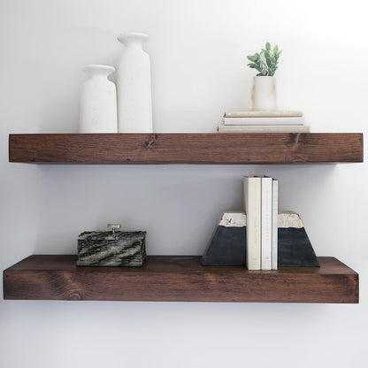 Modern Floating Shelves 3 Inches Thick for Wall, Wide Shelves for Kitchen, Living Room, Bedroom, and Bathroom, Natural Pine Wood, Rustic Wooden Shelf, (Set of 2) (Provincial, 36Lx3Hx6D)