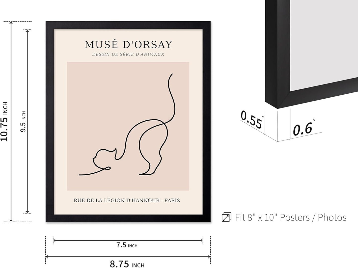 Poster Master Vintage Poster - Retro One Line Cat Drawing Print - Cat Art - Minimal Gift for Men, Women, Animal Lover - Abstract Wall Decor for Home, Office, Bedroom, 8x10 Black Framed