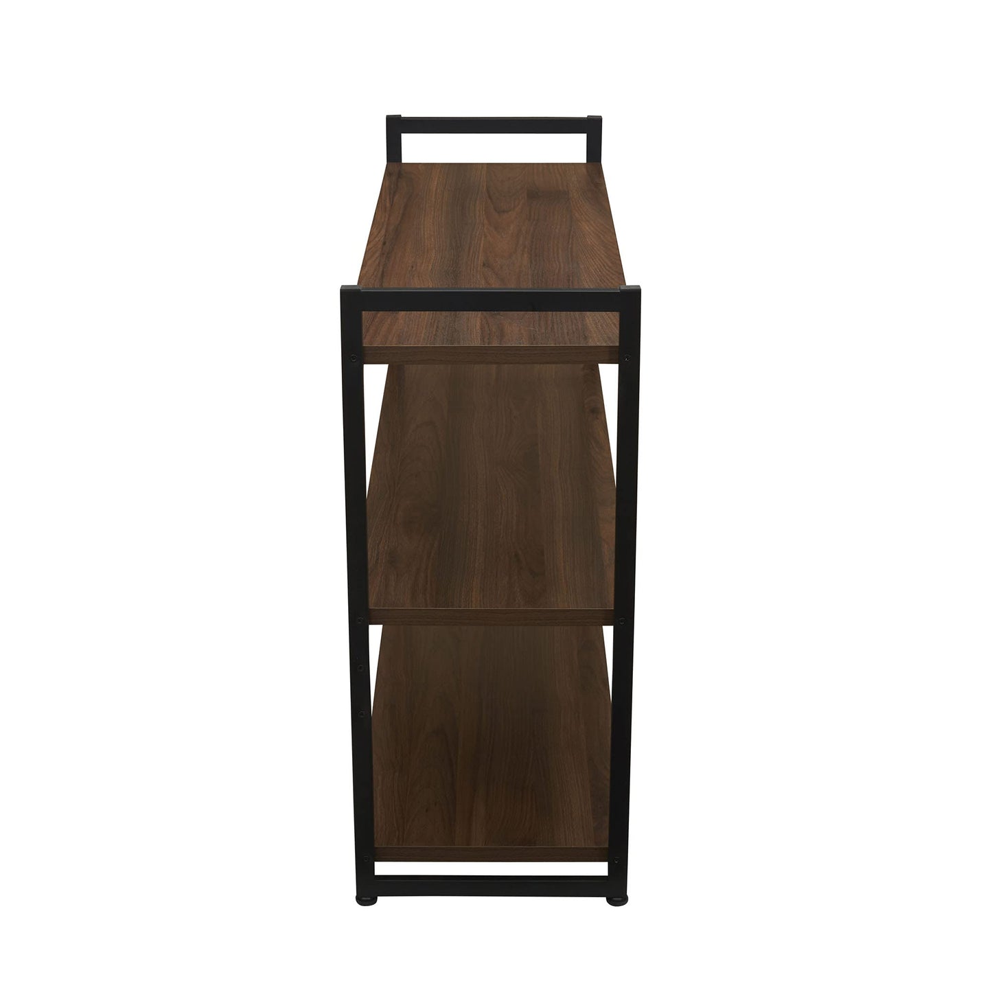 Household Essentials Jamestown Wide 3 Shelf Open Storage Bookshelf Mid Century Walnut Wood Grain