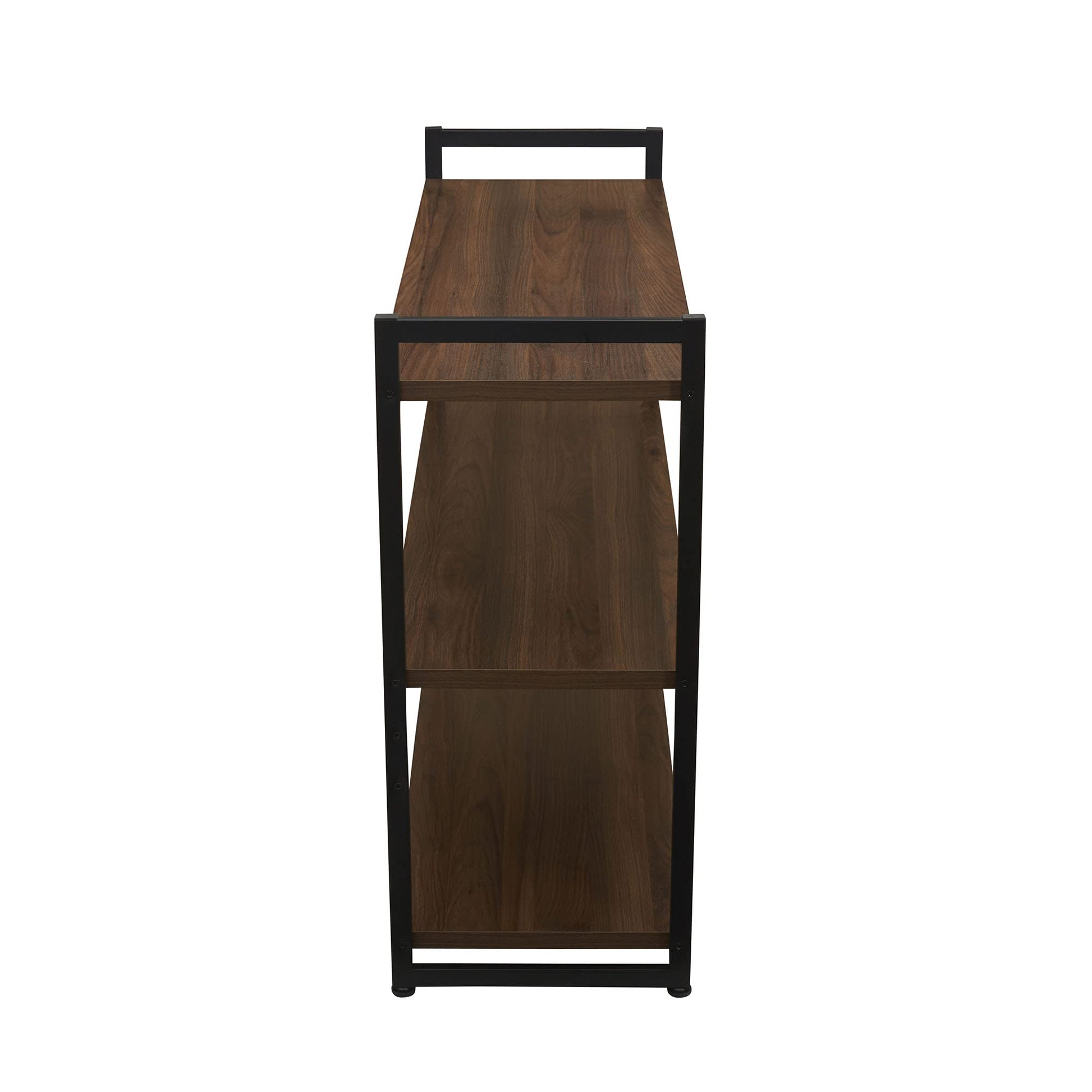 Household Essentials Jamestown Wide 3 Shelf Open Storage Bookshelf Mid Century Walnut Wood Grain