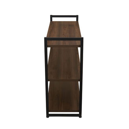 Household Essentials Jamestown Wide 3 Shelf Open Storage Bookshelf Mid Century Walnut Wood Grain