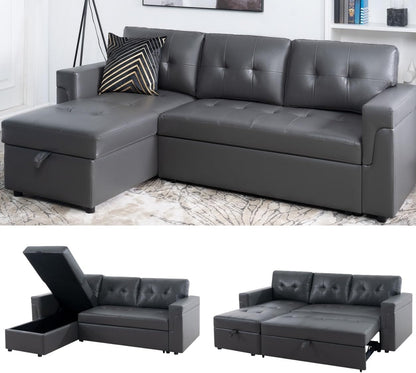 Naomi Home Transform Any Space: Sleeper Sectional Sofa with Convertible Sofa Bed & Inviting Chaise. Find Tranquil Comfort with Stress-Relieving Design & Durable Cushions - Dark Gray/Air Leather