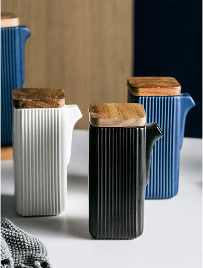 Ceramic Tabletop Liquid Condiment Dispenser, Modern Design for Oil or Vinegar, White