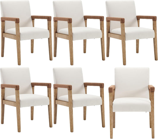 Kmax Modern Dining Chairs Set of 6 Linen Fabric Kitchen Arm Chairs Upholstered Accent Chairs with