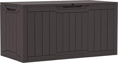 YITAHOME 100 Gallon Outdoor Storage Box, Large Water Resistant Resin Deck Box, Indoor Outdoor Lockable Storage Container for Patio, Garden, Cushions, Tools, Equipment (Dark Brown)