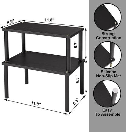 Cabinet Organizer Shelf(Set of 2),Kitchen Counter Shelves,Bamboo Spice Rack Countertop and Cabinet,Stackable Expandable,Medium(Black)