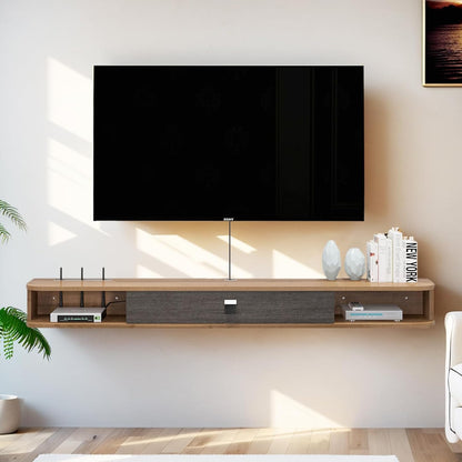 Pmnianhua Floating TV Shelf, 94'' Wall Mounted TV Stand Floating TV Console Media Entertainment Under TV Shelf for Bedroom Living Room (Walnut)