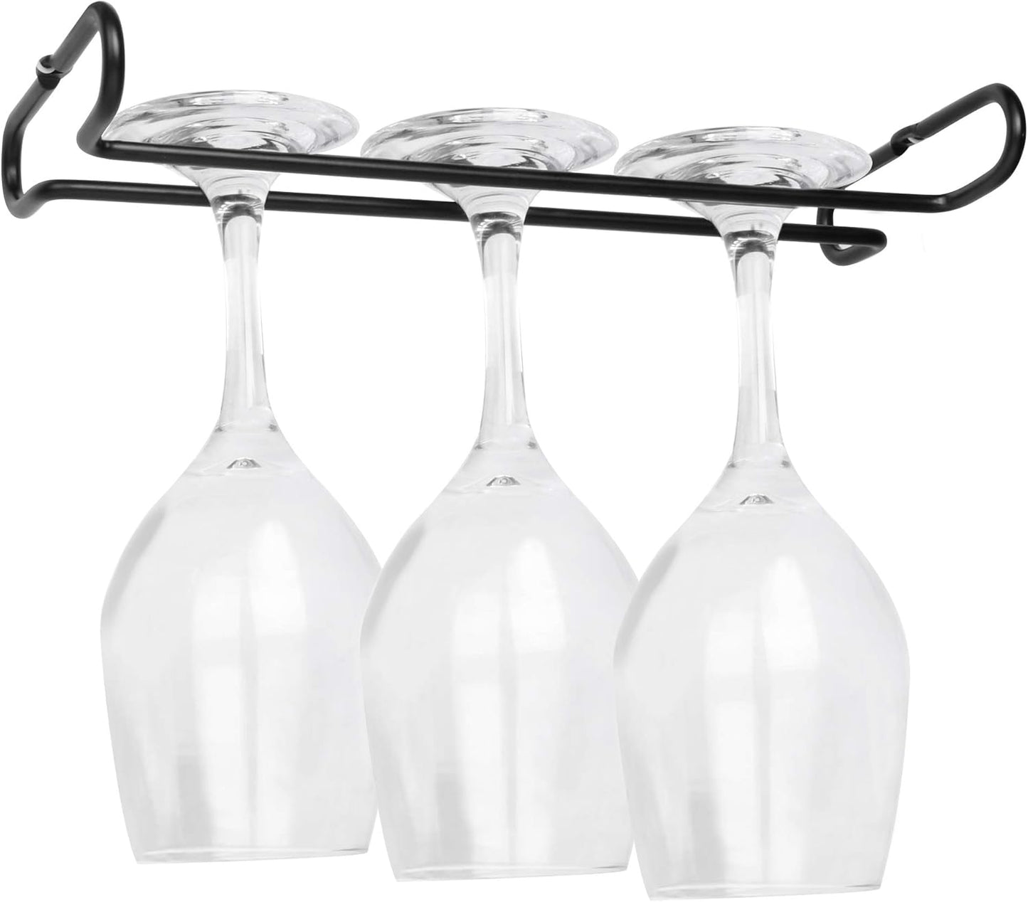 4 Pack Steamware Wine Glass Hanging Rack, Metal Stemware Holder Storage Wall Mount Under Cabinet Kitchen Bar Pub, Black
