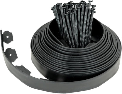 Hugeleaf Landscape Edging 2 Inches Tall, 50 Feet Garden Edging Border with 60pcs Spikes, Flexible Plastic Lawn Edge for Landscaping Flower Beds Yard Pathway