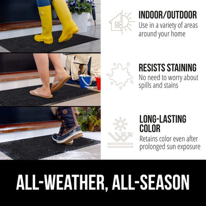 GORILLA GRIP 100% Waterproof All-Season WeatherMax Doormat 35x23, US Designed Natural Rubber, Stain and Fade Resistant, Low Profile Indoor Outdoor Door Mats, Easy Clean Patio Mat, Midnight Maze