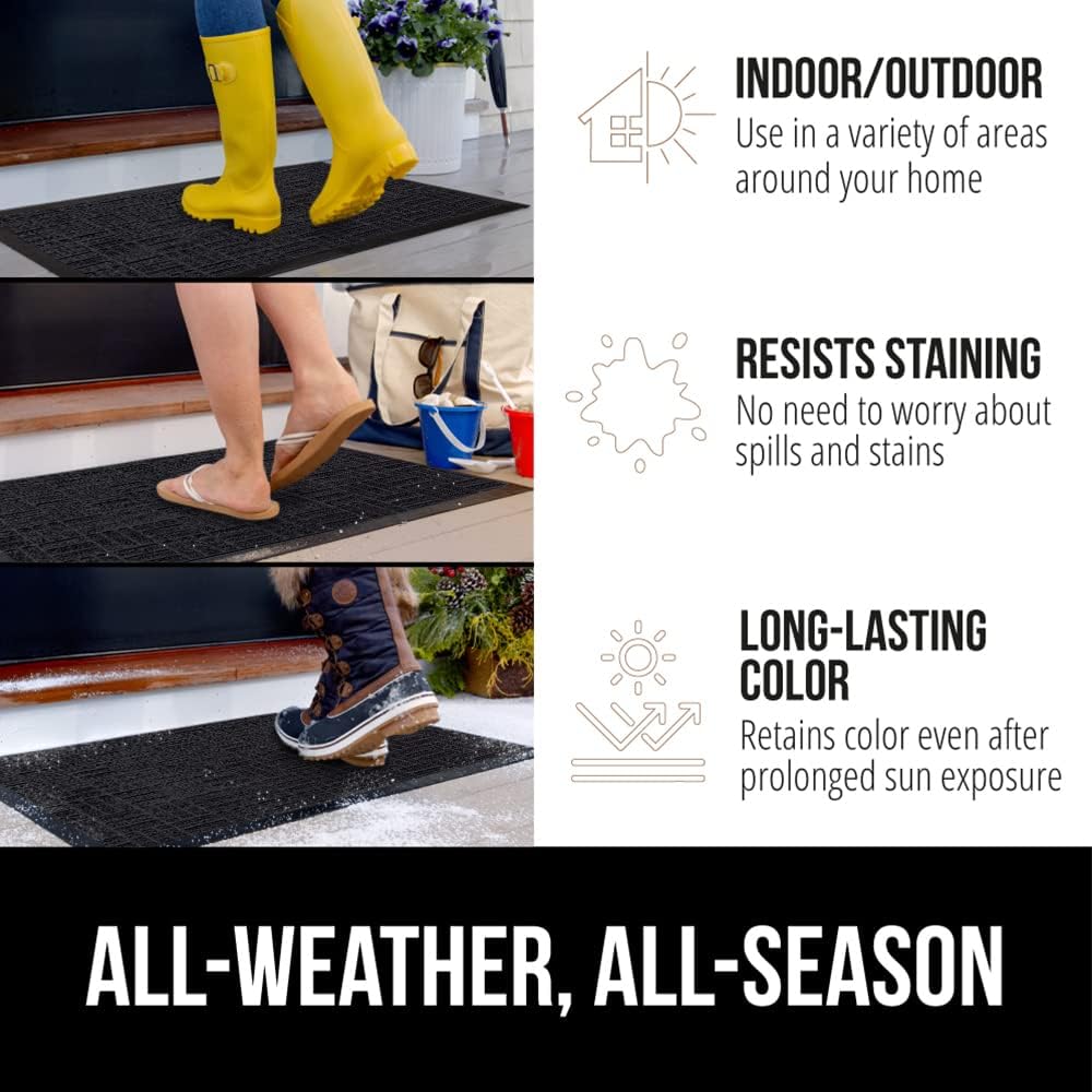 GORILLA GRIP 100% Waterproof All-Season WeatherMax Doormat US Designed Natural Rubber, Stain and Fade Resistant, Low Profile Indoor Outdoor Door Mats, Easy Clean Patio Mat, 17x29, Midnight Maze