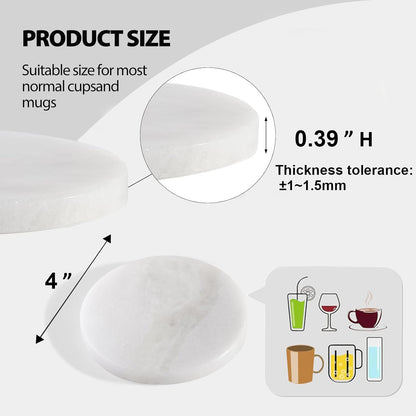 BCS Marble Coasters Set of 6 - Premium White Stone Coasters for Drinks with Holder - Cup Mats for Coffee, Tea, Beer, Wine - Elegant Table Decor for Home, Office, Dining