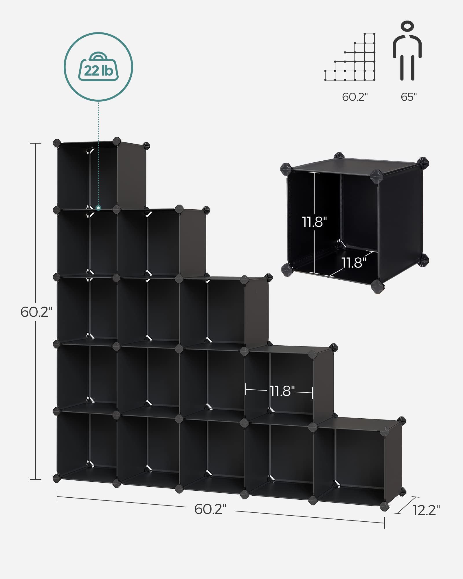 SONGMICS Cube Storage Organizer, Set of 16 Plastic Cubes, Closet Organizers and Storage, Room