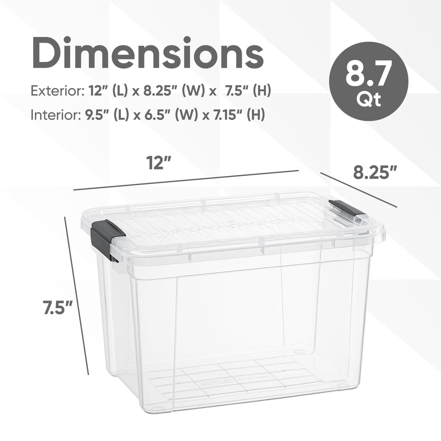 Superio Clear Storage Boxes with Lids, 8.7 Quart Plastic Container Bins for Organizing, Stackable