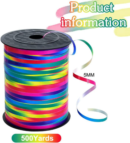 BEISHIDA 500 Yards Rainbow Curling Ribbon Balloon String, Multicolor Balloon Ribbon for Crafts Colorful Crimped Curling Ribbon for Gift Wrapping Party Festival Art Florist Flowers Decoration Supplies