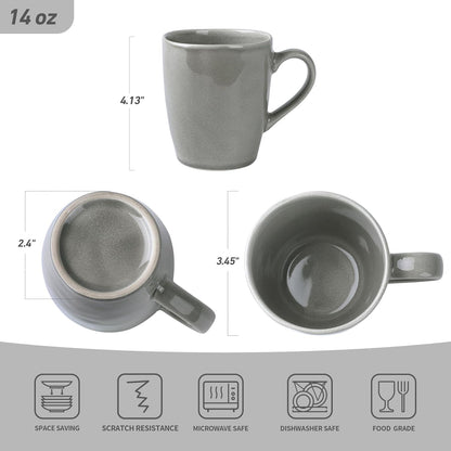 famiware Aurora Coffee Mugs, 14oz Mug Set of 4, Stoneware Mug, Cups for Kitchen, Cappuccino, Latte, Reactive Glaze, Microwave Safe, Scractch-resistant, Slate gray