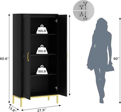 Tall Storage Cabinet, Kitchen Pantry Cabinet with 2 Doors & Adjustable Shelves for Laundry Room, Living Room, Entryway,Bathroom,Black