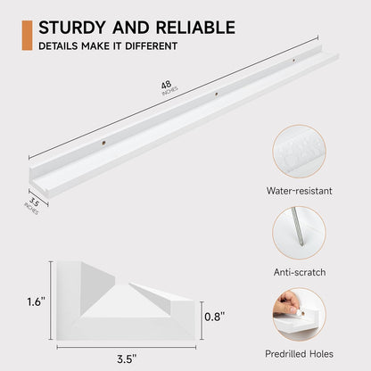 Picture Ledge Shelf for Wall, Floating Shelves Set of 4, 48 Inch Long Nursery Book Shelves for Toys Storage, Kids Bookshelf Wall Mounted for Books Photo Frames, White