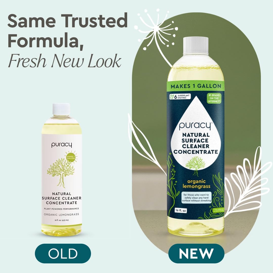Puracy Multi-Surface Cleaner Concentrate - Plant-Powered Everyday Surface Cleaner - Natural All Purpose Cleaning Solution As Seen on TikTok (Organic Lemongrass, 16 fl oz)