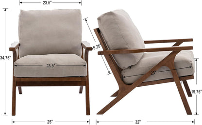 chairus Mid Century Accent Armchairs Modern Upholstered Lounge Chair Compfy Leisure Arm Chair for Living Room Fireplace/Bedroom/Reception/Dorms, Set of 2, Denim Fabric Beige