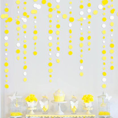 46 Ft Yellow White Circle Dots Garland Gradient Yellow Polka Dot Hanging Paper Streamer for Wedding Bridal Shower Birthday Baby Shower Engagement Bee Sunflower Lemon Theme Party Decorations Supplies