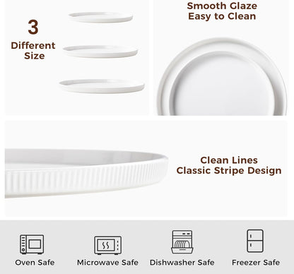 3 Packs Serving Platters, Large Serving Tray, Round Platters for Serving Food, Food Tray for Veggie Fruit Snack Dessert Cheese, White Ceramic Serving Trays for Party, Entertaining, 12.8”/10.8”/8.8”