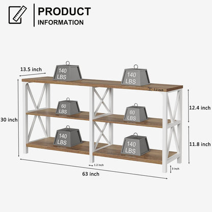 LVB Industrial Entryway Table, Farmhouse Rustic Console Table Behind Couch, Long Metal Sofa Table with Storage Shelf, Modern Hallway Table for Living Room Bedroom,White and Rustic Oak,63 inch