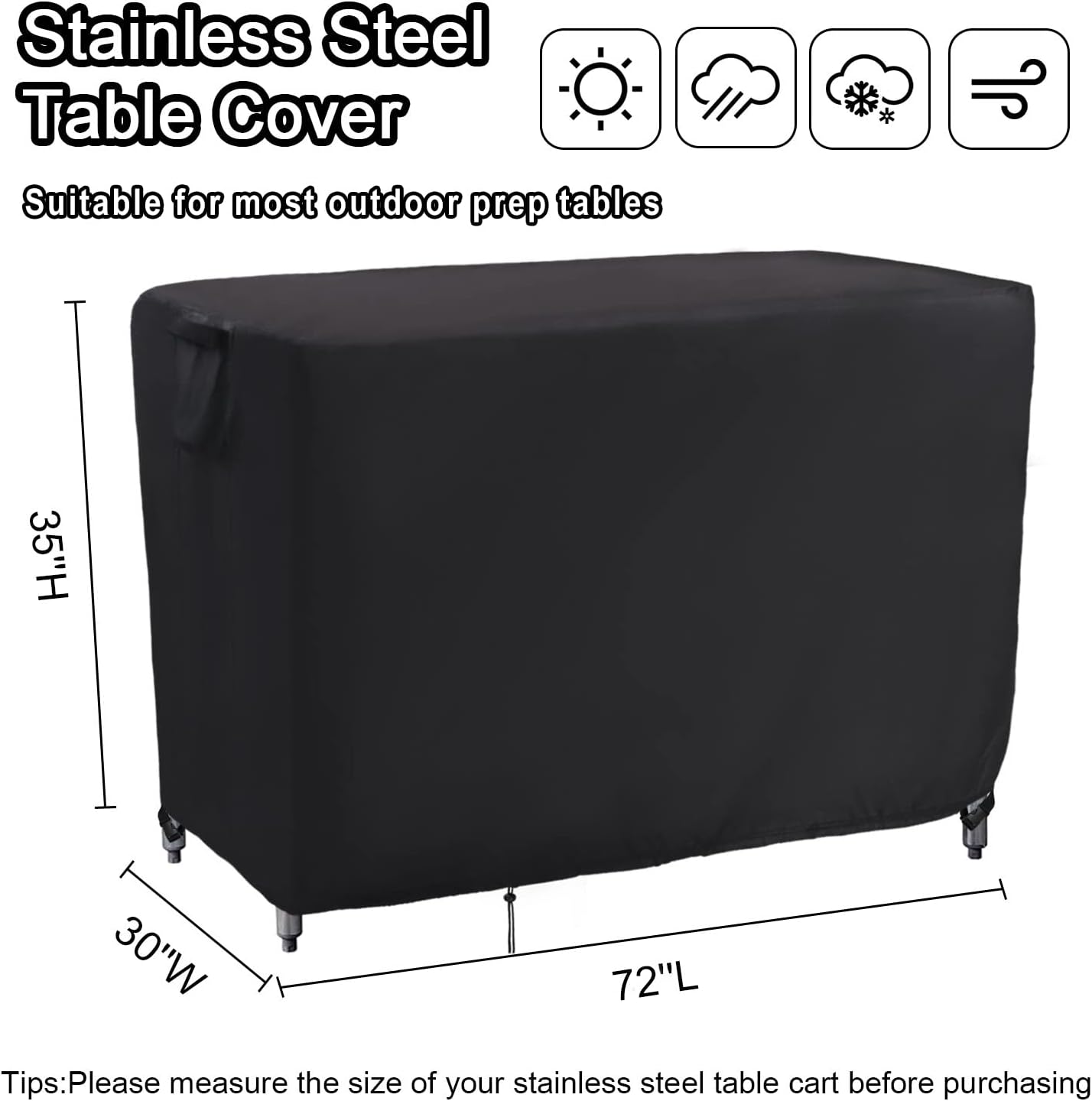 Kingling Outdoor Prep Table Covers, Waterproof Stainless Steel Table Cover Metal Table Cover Protection for Patio Kitchen Prep/Work Tables - 72''L x 30''W x 35''H