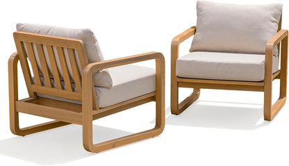 Idzo Ivy Wood Club Chair Set of 2 – Beige Fabric, Outdoor Wooden Armchair Seating with Cushions for Patio, Garden, or Balcony Relaxation