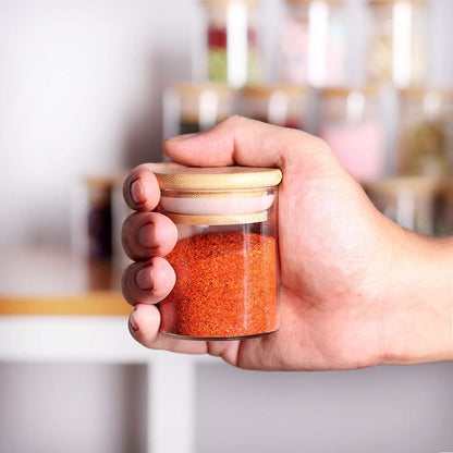 Spice Jar Set,2.5oz 20 Piece Glass Jar with Bamboo Airtight Lids and Labels, Mini Clear Food Storage Containers for pantry, kitchen canisters for Tea, Herbs, Sugar, Salt, Coffee