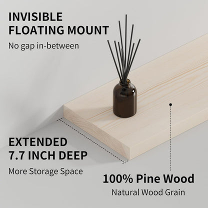 SAUMONIERES Floating Shelves 8 Inch Deep Solid Wood Wide Wall Shelf Set of 1 Wall Mounted for Bedroom Bathroom Living Room Kitchen, 55 Inch Natural