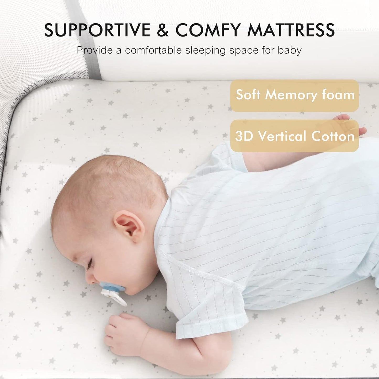 3 in 1 Baby Bassinet, Bedside Bassinet for Baby, Rocking Bassinet with Comfy Mattress and Wheels, 6 Height Adjustable Easy Folding Portable Bedside Crib for Newborn