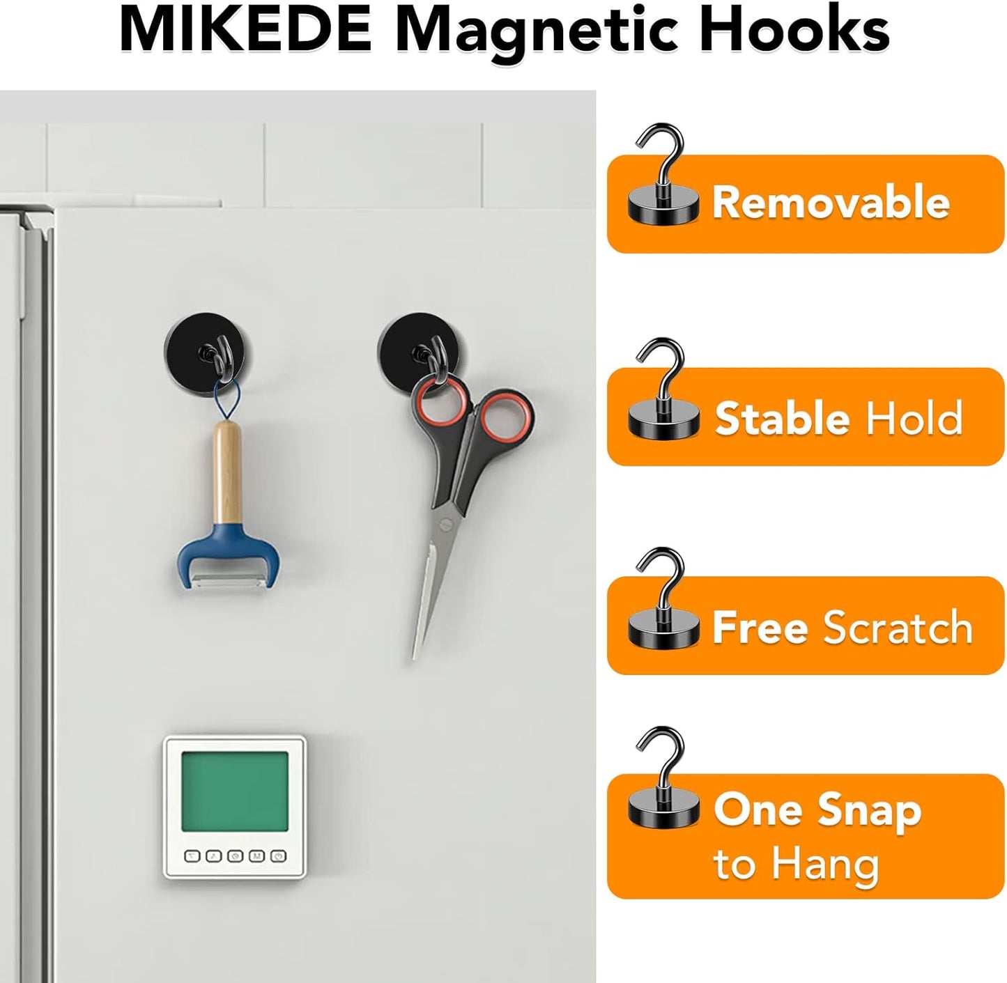 MIKEDE Black Magnetic Hooks, 80Lbs Heavy Duty Earth Magnets with Hooks for Cruise Cabin, Strong Magnet Hooks for Hanging, Super Metal Magnetic Hanger for Grill, Fridge, Kitchen - Pack of 10