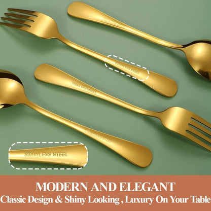 Lazycorner 50 Pcs Gold Silverware Set for 10, Food Grade Stainless Steel Flatware Set Include Fork/Knife/Spoon, Mirror Polished Eating Utensils Sets, Reusable Silverwear Cutlery Set, Dishwasher Safe
