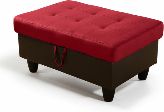 Ottoman Rectangular Storage Ottoman Bench, Flannel Footrest Stool Footstool with Lid for Living Room, Bedroom, Entryway, Red&Black, 35"x23.5"x17.5"