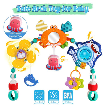 Baby Stroller Car Seat Toys,Adjustable Crib Mobile Activity Arch Toys with Sound Toy and Baby Hanging Toys,Sensory Play Travel Bouncer Bassinet Toy for Toddler Boy Girl 0 3 6 9 12 24 Month