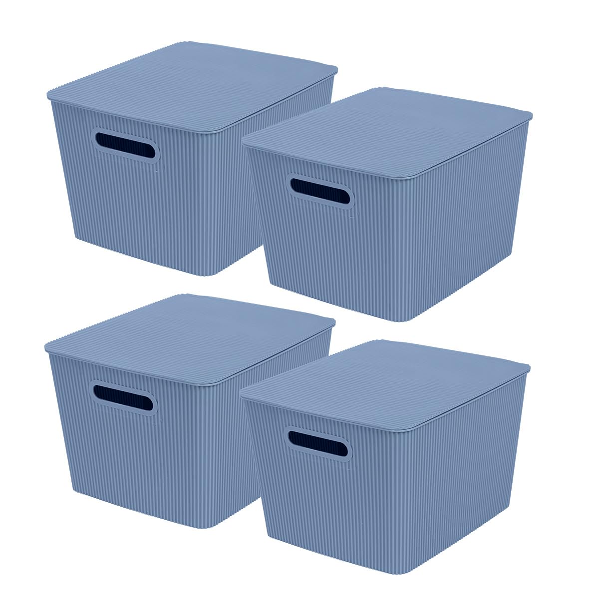 Glad Storage Baskets with Lids - Set of 4 Stackable Plastic Boxes with Handles - Decorative Shelf