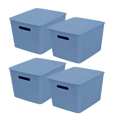 Glad Storage Baskets with Lids - Set of 4 Stackable Plastic Boxes with Handles - Decorative Shelf