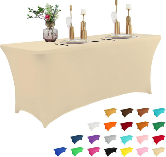IVAPUPU 4FT Table Cloth for Rectangular Fitted Events Stretch Champagne Table Covers Washable Cover