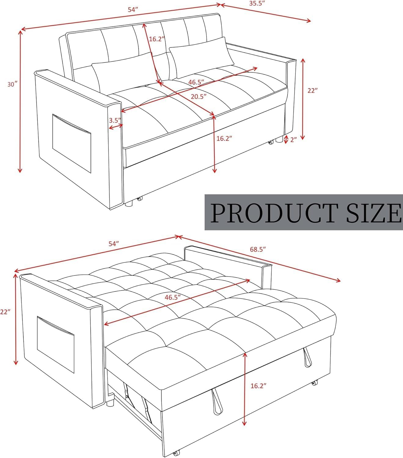 3 in 1 Sleeper Sofa Bed, Futon Sofa Bed for Living Room with Side Pocket, Green Sleepers Sofas Couch with Pullout Beds, Convertible Love Seat Sleepers Couch for Living Room, Bedroom
