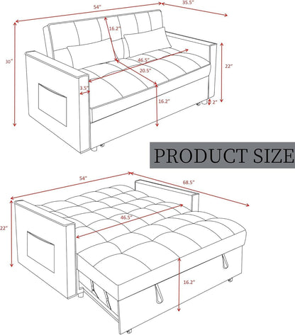 3 in 1 Sleeper Sofa Bed, Futon Sofa Bed for Living Room with Side Pocket, Green Sleepers Sofas Couch with Pullout Beds, Convertible Love Seat Sleepers Couch for Living Room, Bedroom