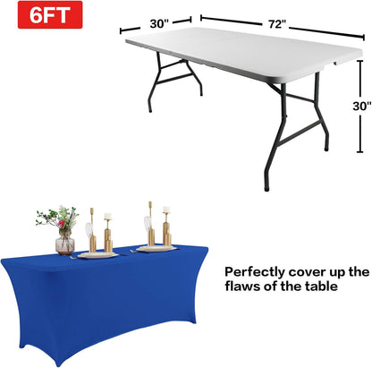 IVAPUPU 2 Pack 4FT Table Cloth for Rectangular Fitted Events Stretch Royal Blue Table Covers Washable Cover Spandex Tablecloth Protector for Party, Wedding, Cocktail, Banquet, Festival